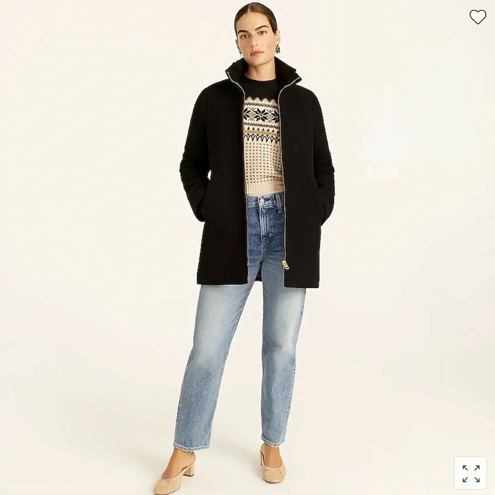 J.Crew Black Lodge Coat in Italian Stadium-Cloth Wool Sz 0